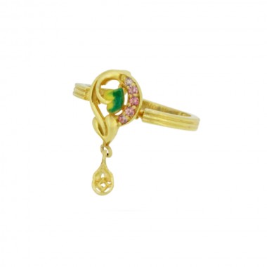 22K Gold Pink Stone With Drops Casting Ring